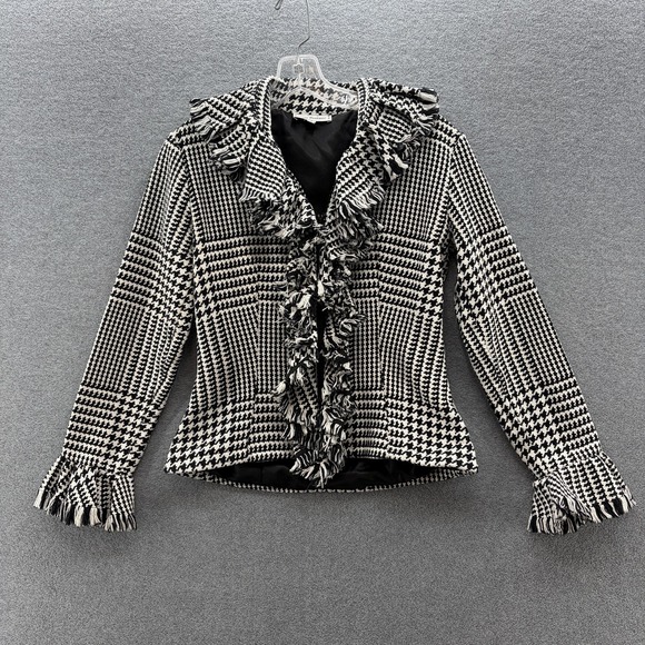 Anne Fontaine Jackets & Blazers - Anne Fontaine Jacket Womens 2 Black White Tweed Ruffle Fringe Full Zip Blazer